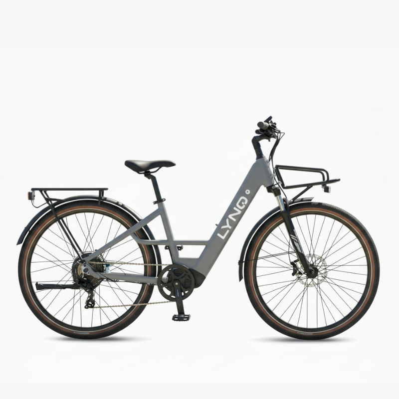 The side profile of the LYNQ Current e-bike is shown in cool grey.